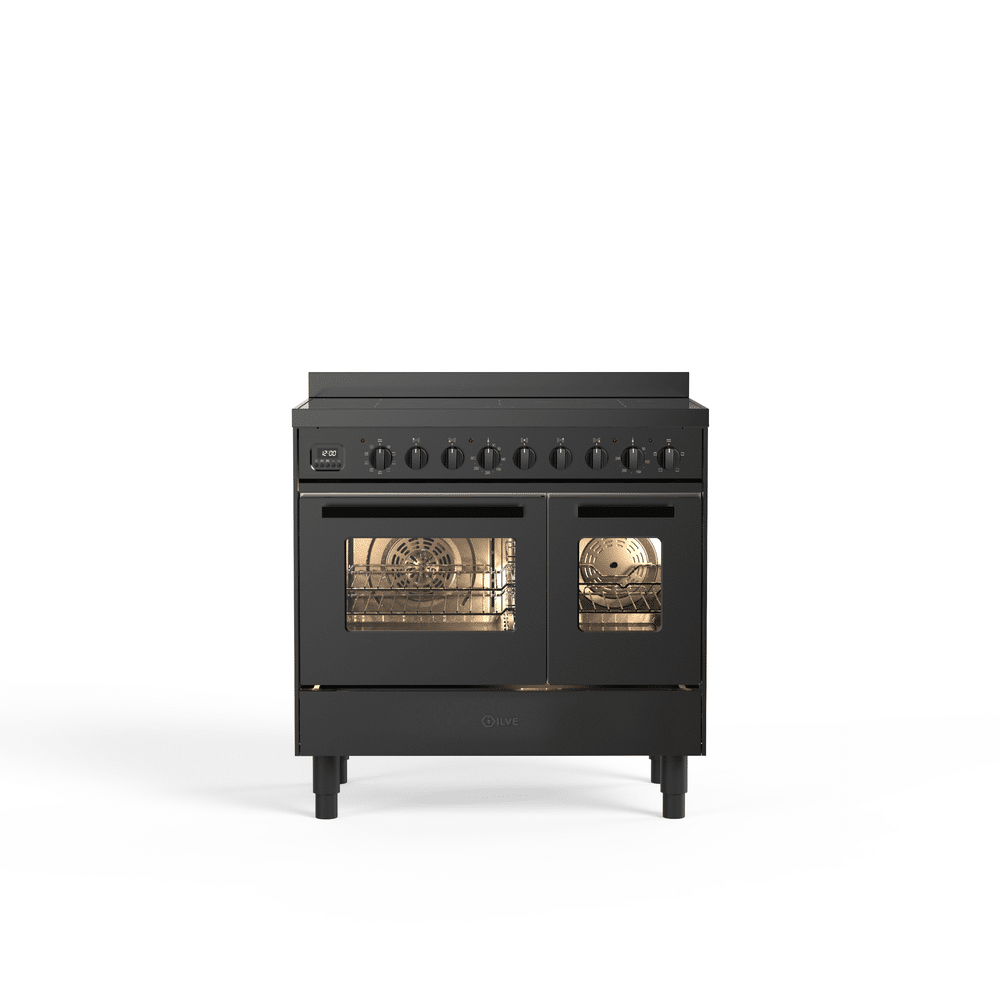 Ilve All Black Inductiefornuis 90cm Dubbele Oven Met Lade