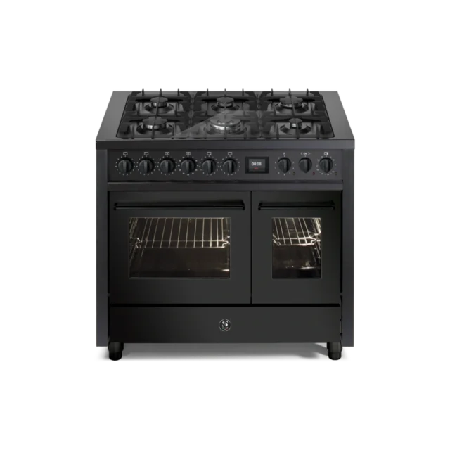 Steel Enfasi Gasfornuis 100cm 2 Ovens 6 Pits All Black