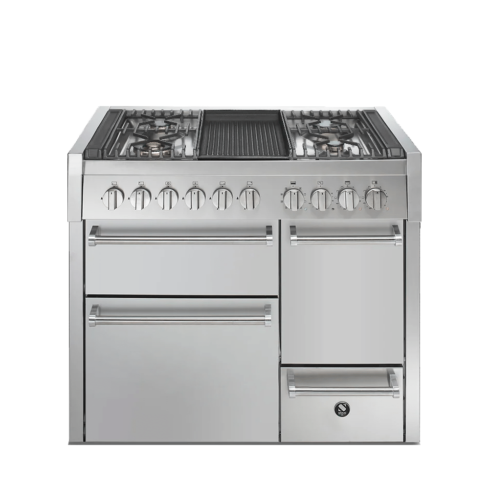 Steel Genesi Gasfornuis 100cm 3 Ovens Met Dichte Deur Steel Genesi Gasfornuis 100cm 3 Ovens Met Dichte Deur