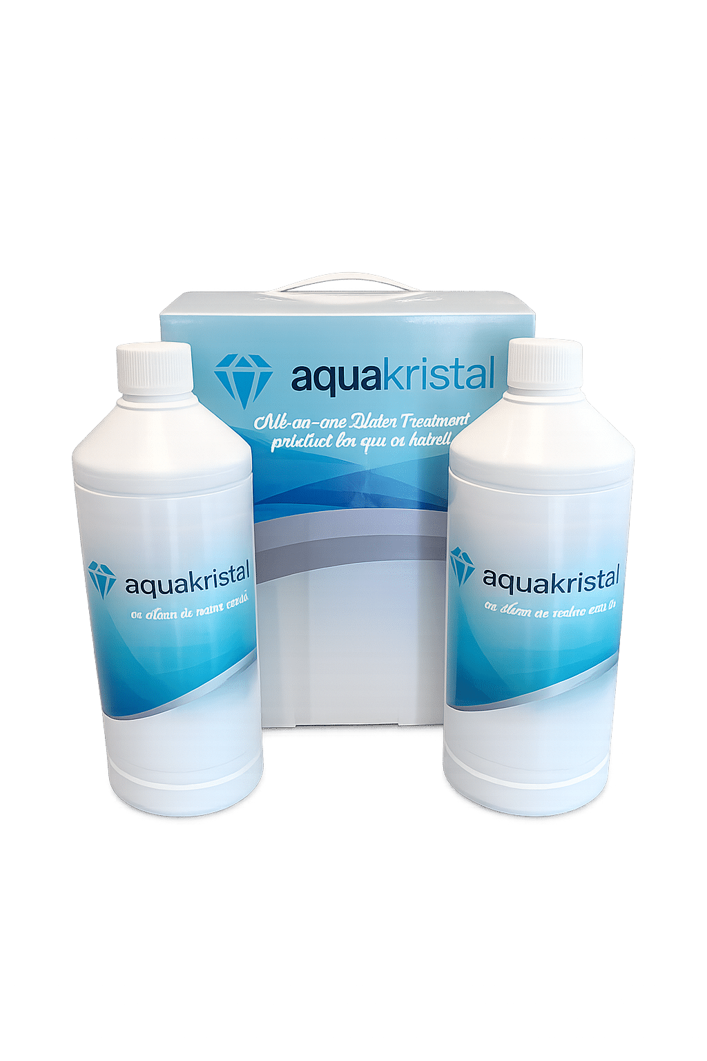 Aquakristal navulflessen met verpakking, all-in-one chloorproduct Aquakristal navulflessen met verpakking, all-in-one chloorproduct
