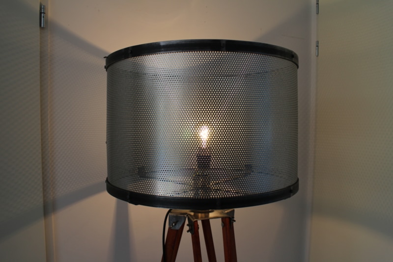 Industrial floor lamp with perforated shade