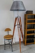 INDUSTRIAL FLOOR LAMP ON TRIPOD WITH ALUMINUM SHADE