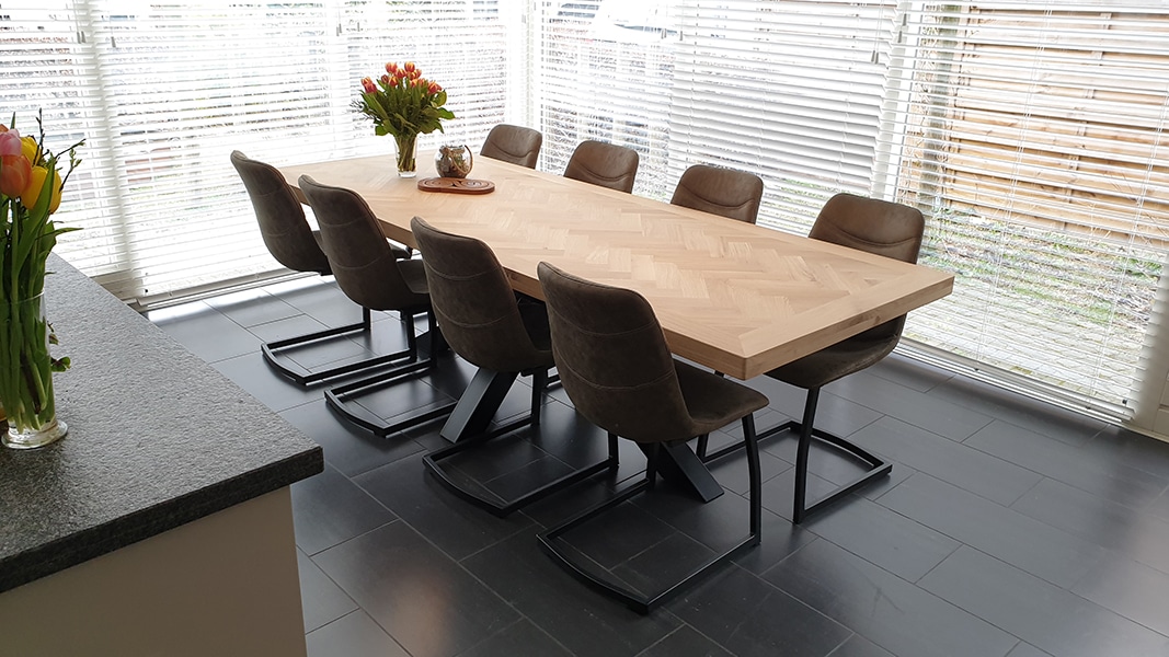 Herringbone oak Mosina table incl Matrix base of your choice