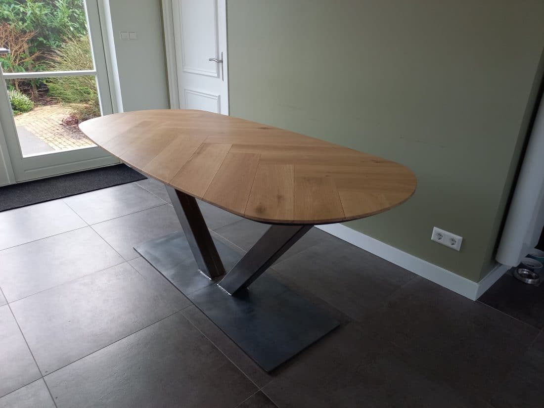 Demlin Danish Oval Herringbone Table With V Leg