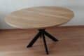 Rowy round oak table 140x4cm rough brushed oak top with matrix base 8x4cm black coating