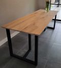 Kulin oak table 220 x 80 x 4cm with 1x45 degree tapered edge with Zagan base 5x5cm with black coating