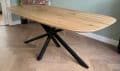 Torun Danish oval oak table 180 x 90 x 4cm with tapered edge 1 x 60 degrees with base matrix twist 5 x 5cm black coating