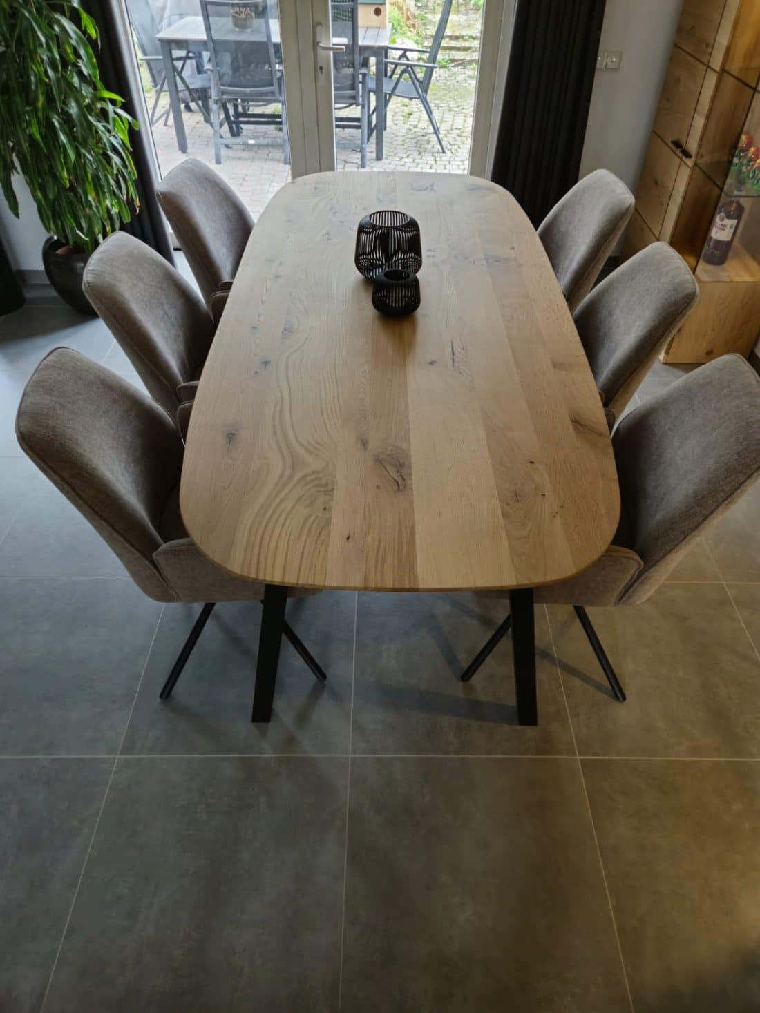 Torun Danish oak table 220 x100x4cm with tapered edge 1x45 with A base 5x5cm black coating