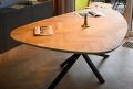 Pebble herringbone oak organic table 200 x 110 x 4 with tapered edge 1x45 degrees with matrix base 5x5cm black caoting