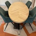 Milin oval herringbone oak table 200 x 80 x 4cm with oak band all around with matrix base 8 x 4 with black coating