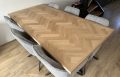 mosina herringbone oak table 200 x 100 x 4cm with thin edge with matrix base 8x4cm with black coating