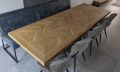 Mosina herringbone oak table 260 x 90 x 6cm with matrix base 8 x 4cm with black coating