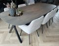 Torun Deens ovale eiken tafel 260 x 120 x 4cm kleur Marble Grey met verjongde rand 1 x 60 graden met XinA onderstel 5 x 5cm zwarte coating