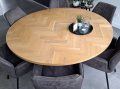 Lawica round herringbone oak table 160 x 3.5 cm with Sol base with black coating