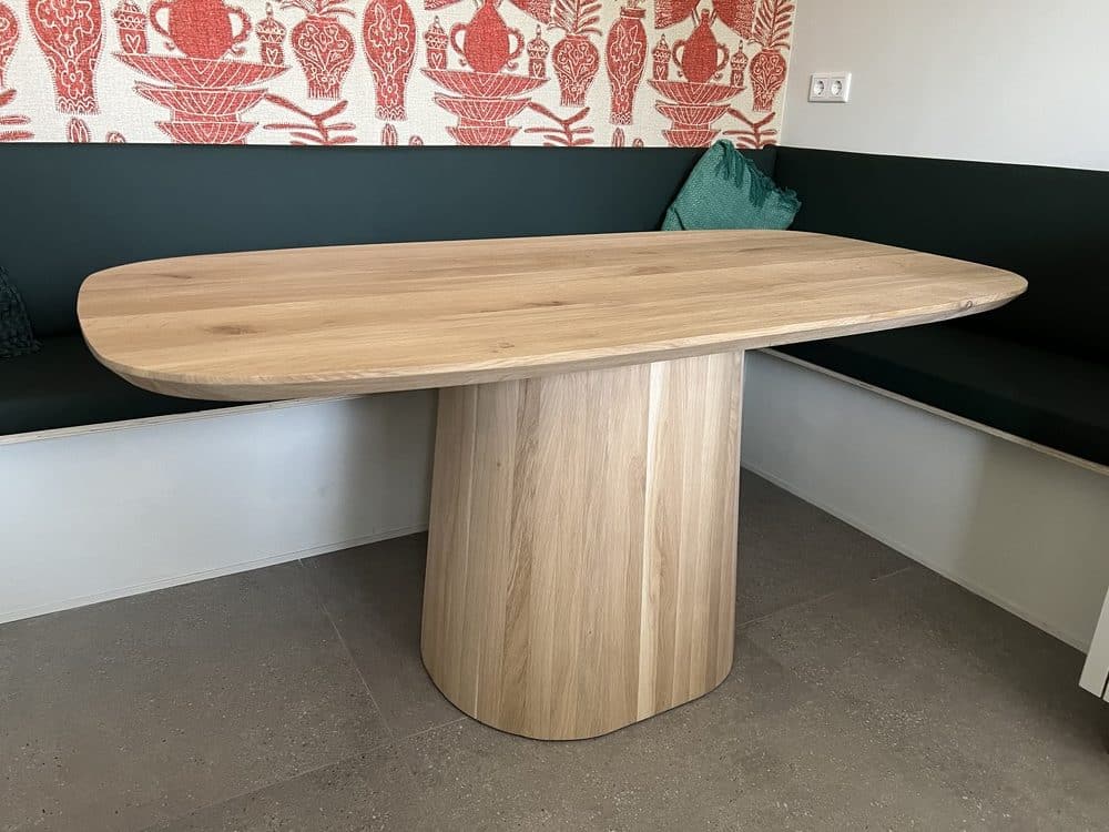 Torun Deens ovale (recht) eiken tafel 160x80x4 met verjonde rand 1x45 met eiken cone onderstel