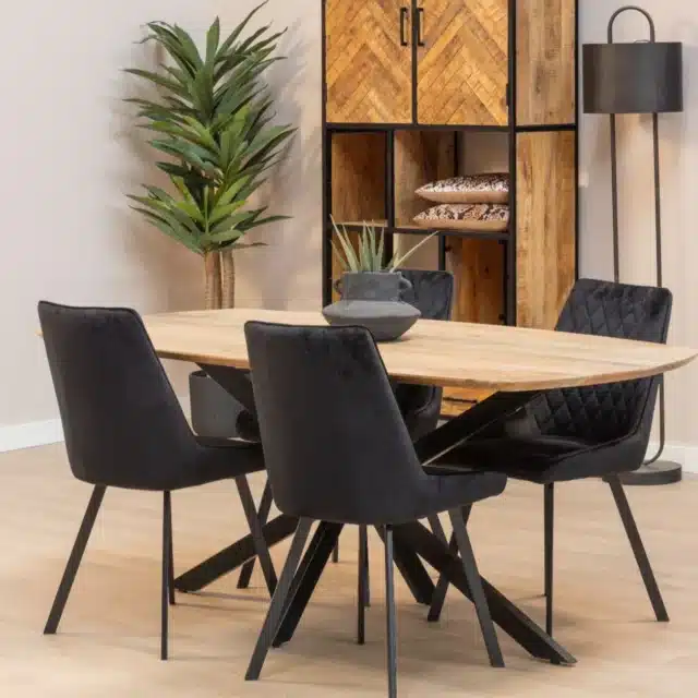 Mango Wood Dining Table 240x110cm Danish Oval Spider Leg 25mm Top With Beveled Edge Order Now For Delivery In Week 51