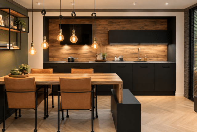 Luxe Showroomkeuken In Zwart En Warm Hout