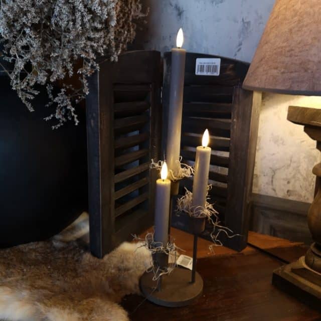 Led Kaars Diner 2 Stuks Grijs Met Afstandsbediening 25cm