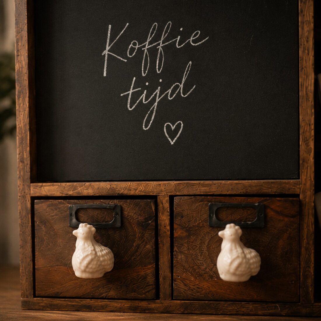Houten Wandkastje Met 6 Kopjes 2 X Laadje En Krijtbordje