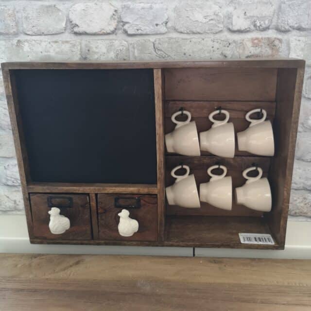 Houten Wandkastje Met 6 Kopjes 2 X Laadje En Krijtbordje