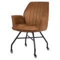 Eetkamerstoel Hudson met arm op wieltjes cognac pu leer