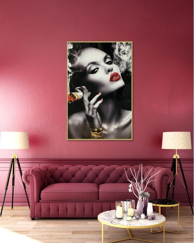 Schilderij Smoking Hot! GLB540 Glass Gold Frame + Stones