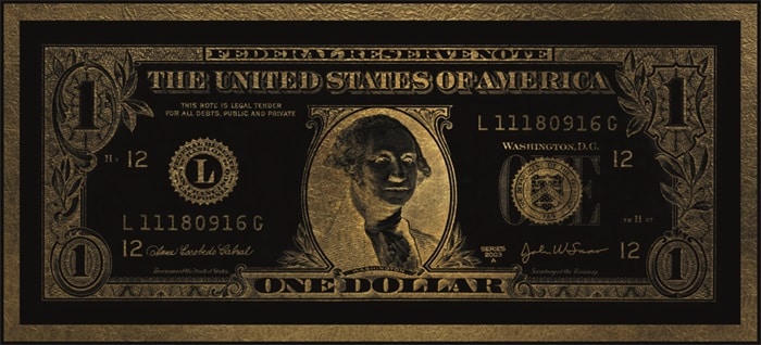 Schilderij Dollar Washington GLB552 Glass Black Frame+Gold Foil