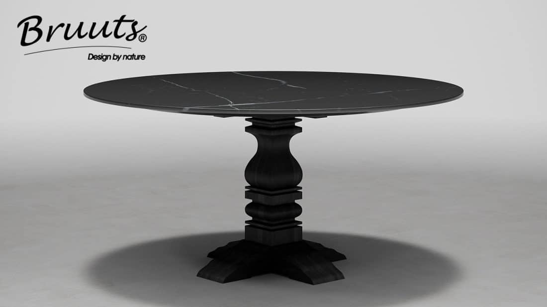 UrbanSofa Bruuts® eettafel Blackstone Marble rond 130 cm Pedestrial Leg