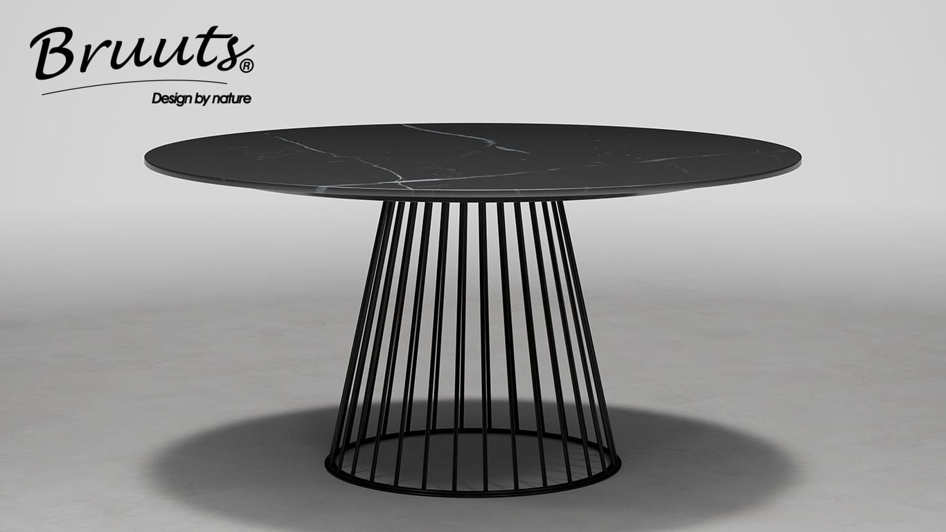 UrbanSofa Bruuts® eettafel Blackstone Marble rond 130 cm Banister Leg