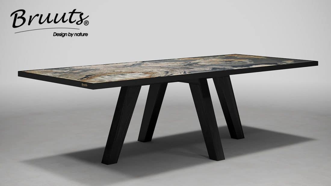UrbanSofa Bruuts® eettafel Stonefield natuursteen Wooden Spider Leg