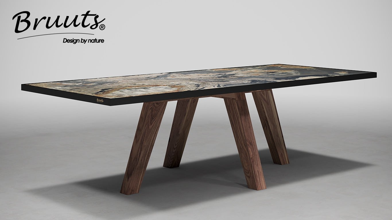 UrbanSofa Bruuts® eettafel Stonefield natuursteen Wooden Spider Leg
