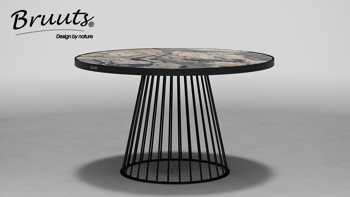UrbanSofa Bruuts® eettafel Stonefield rond 120 cm natuursteen Banister Leg