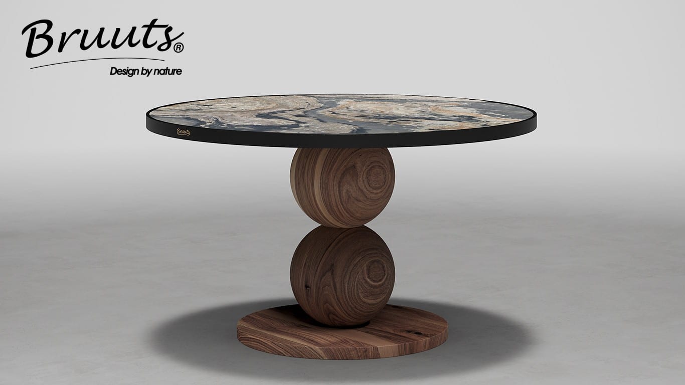 UrbanSofa Bruuts® eettafel Stonefield rond 120 cm natuursteen Bolpoot Twin