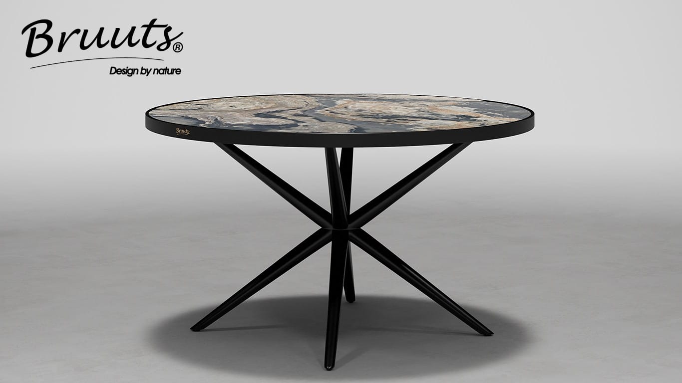 UrbanSofa Bruuts® eettafel Stonefield rond 120 cm natuursteen Fuze Spider Leg