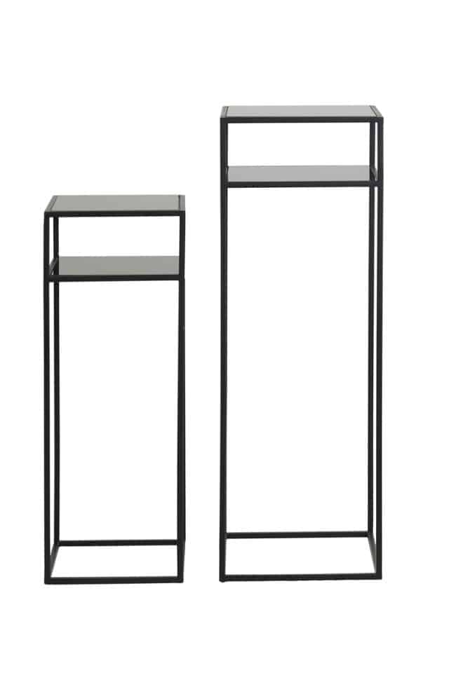Zuil S/2 30x30x80+35x35x100 cm BILO mat zwart+glas zwart
