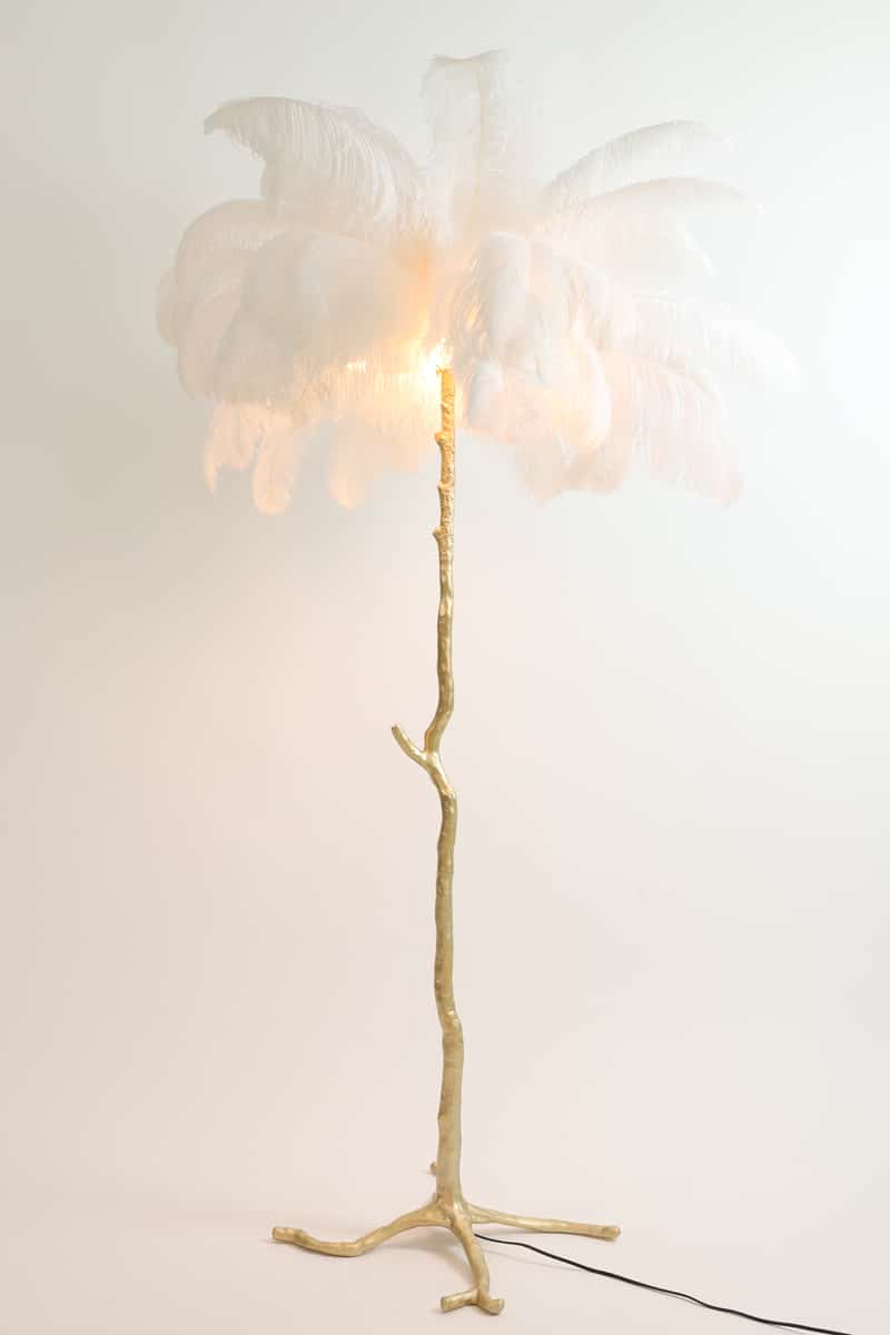 Vloerlamp E14 Ø95x180 cm FEATHER goud+wit