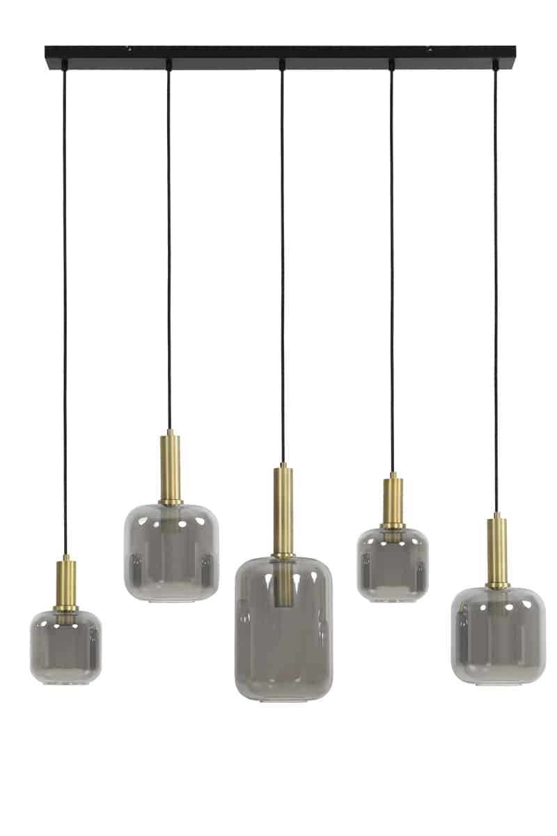 Hanglamp 5L 110x22x32 cm Lekar antiek brons+smoke glas