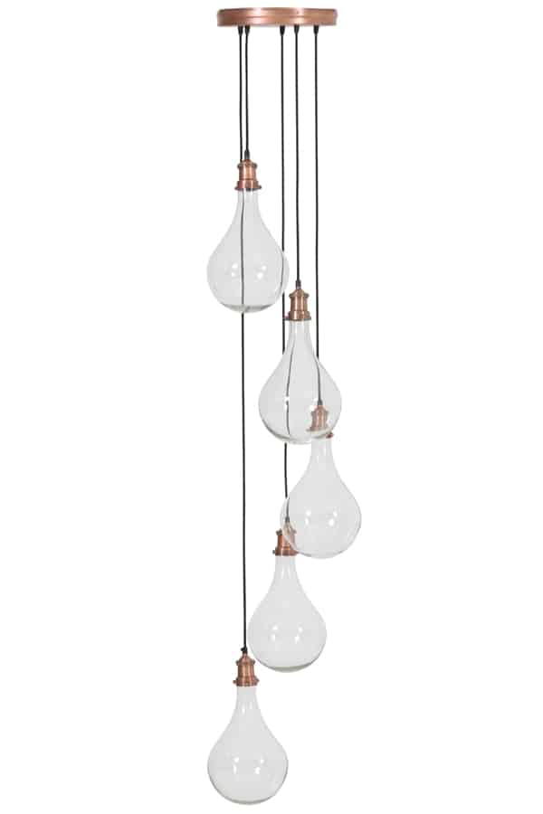 Hanglamp 5L Ø30x190 cm Quirina glas antiek koper