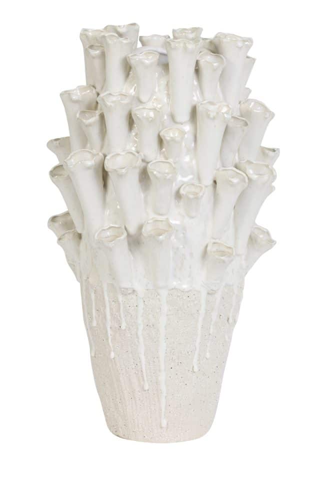 Vaas deco Ø28,5x46,5 cm Kyral keramiek crème+wit