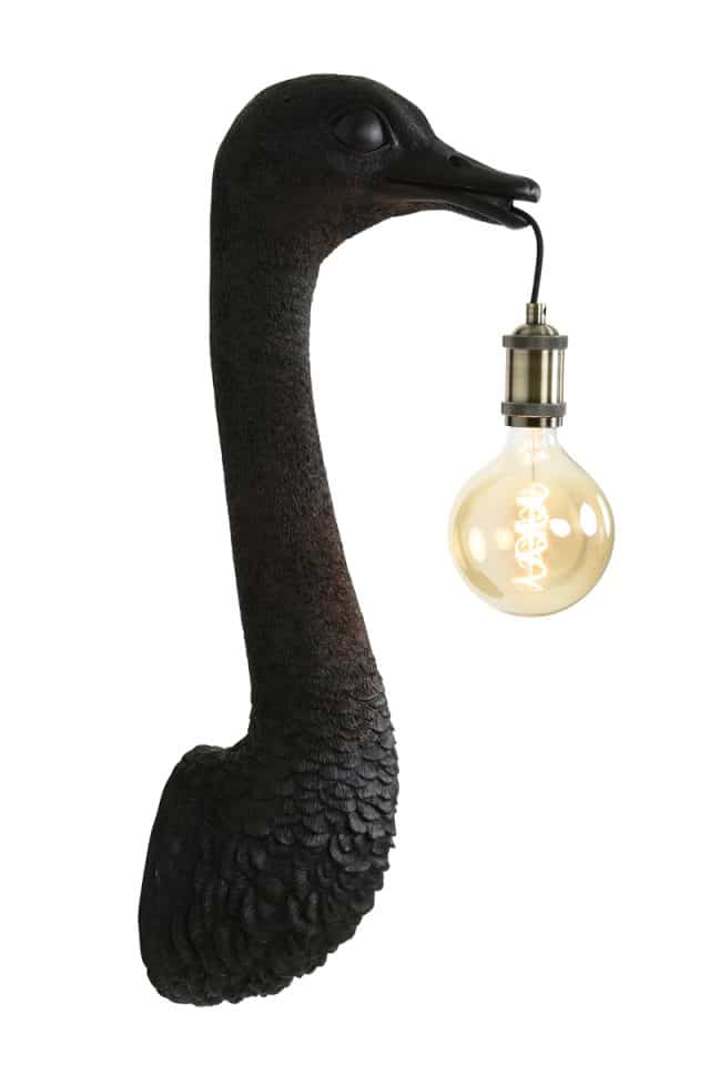 Wandlamp 25x19x72 cm Ostrich mat zwart