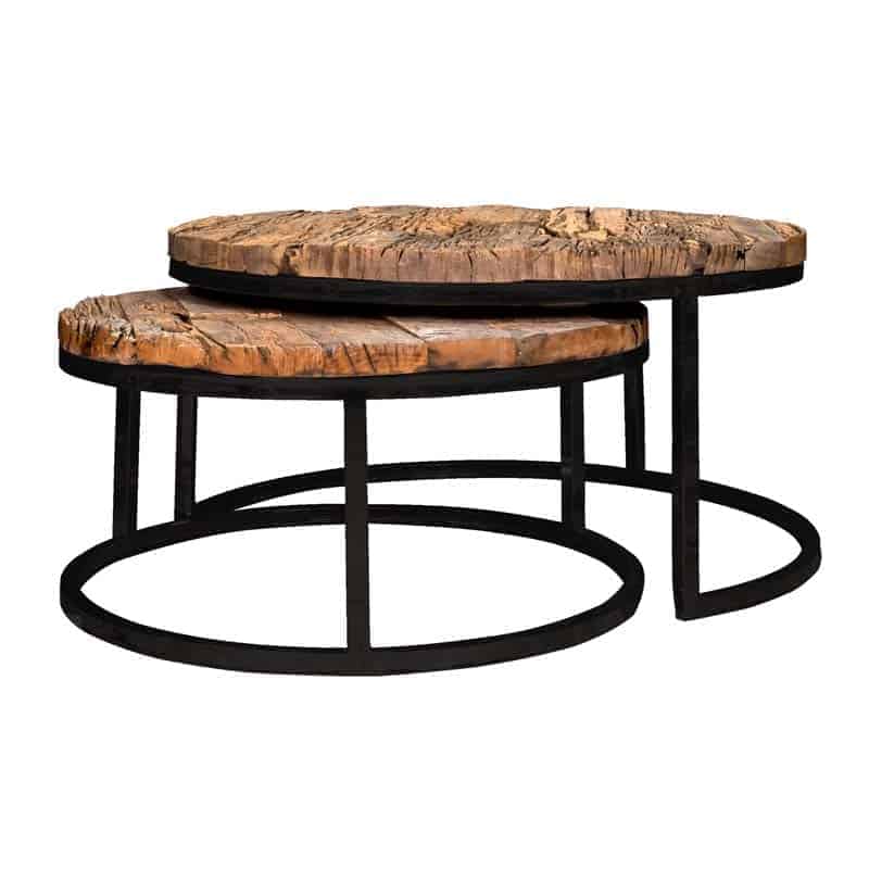 Richmond Interiors Salontafel Kensington Set Van 2 Zwart Onderstel Gerecycled Hout
