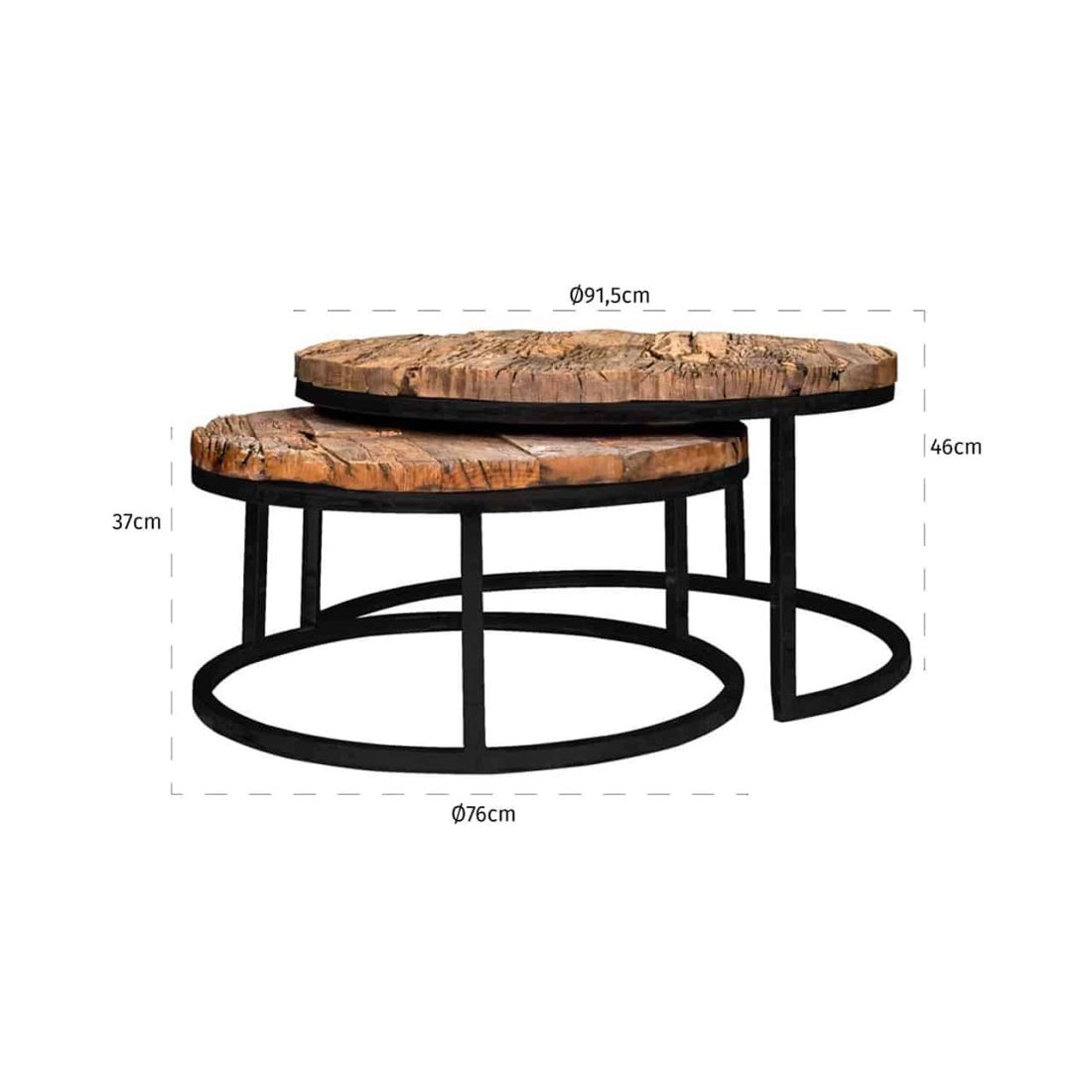 Richmond Interiors Salontafel Kensington Set Van 2 Zwart Onderstel Gerecycled Hout