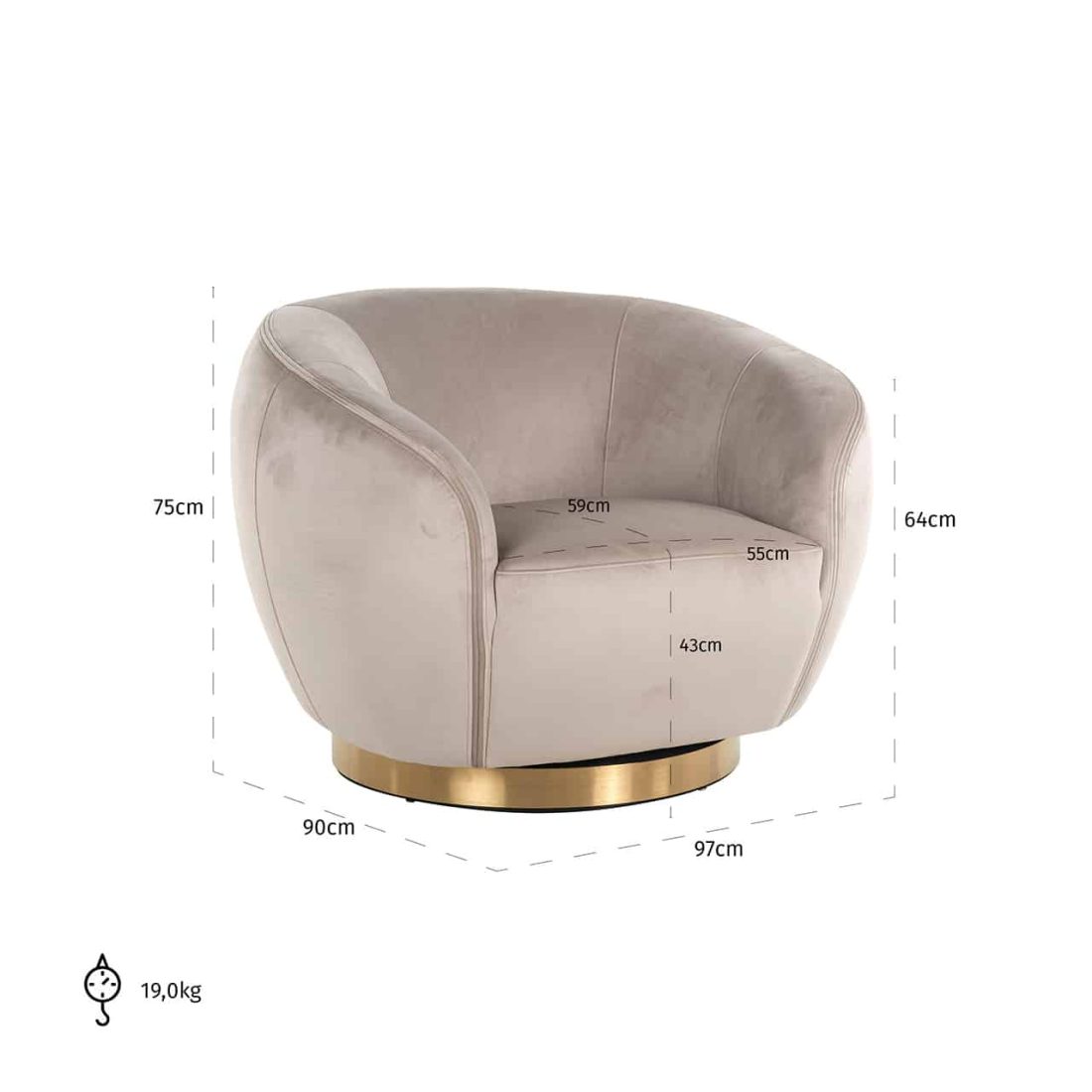 Richmond Interiors Draaifauteuil Layla Khaki