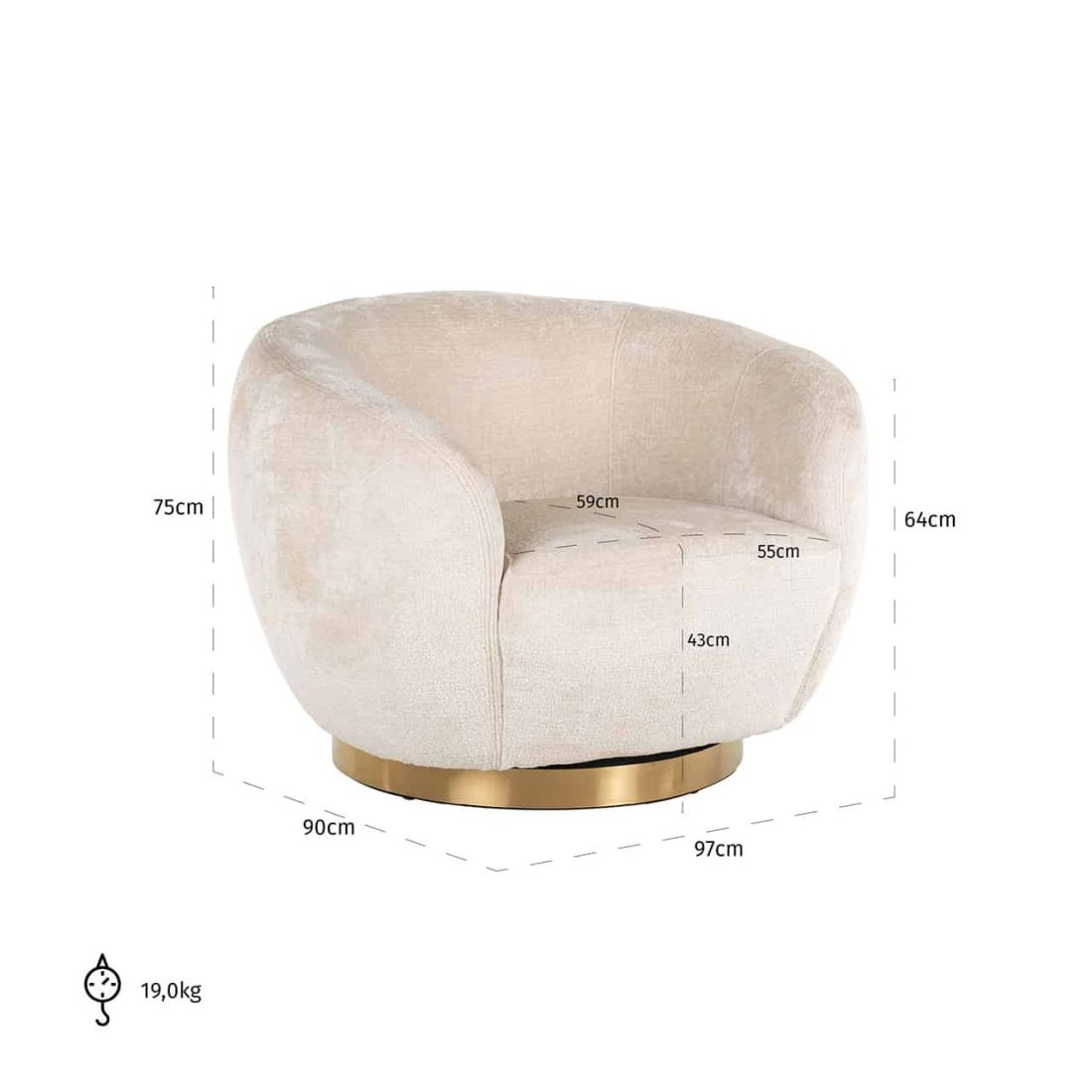 Richmond Interiors Draaifauteuil Layla Wit