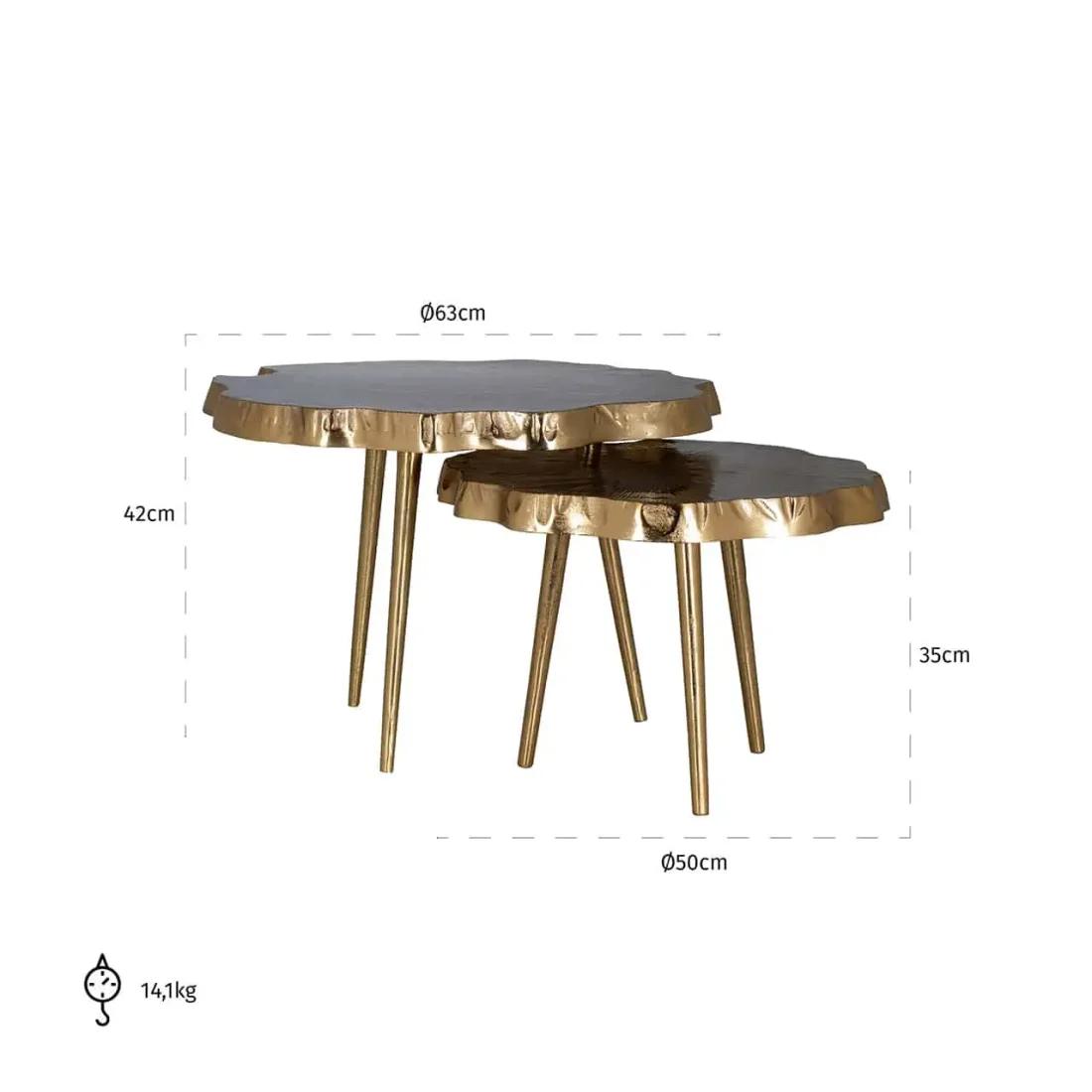 Richmond Interiors salontafel Phoeby set van 2 aluminium