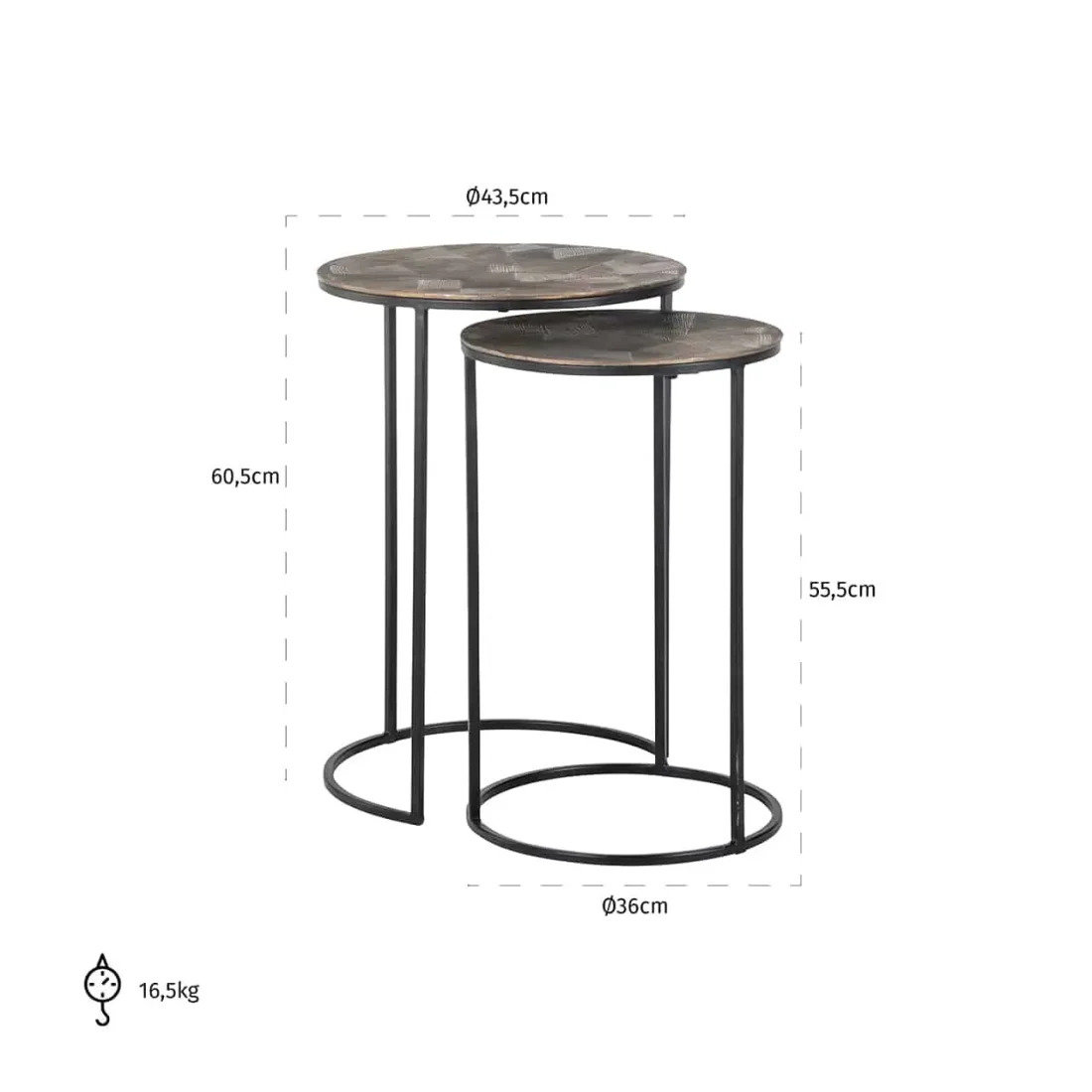 Richmond Interiors bijzettafel Tulum set van 2 aluminium