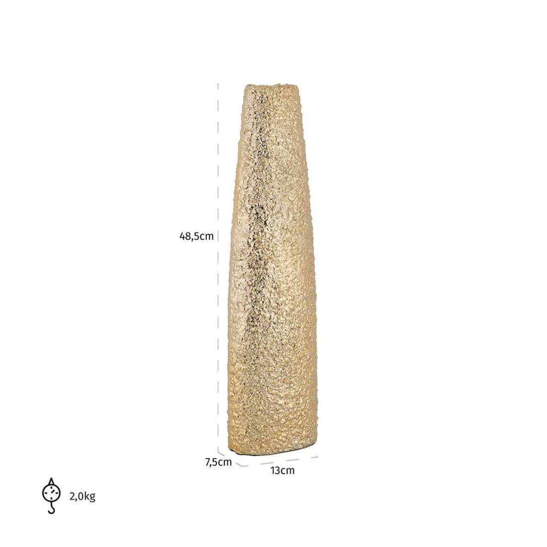 Richmond Interiors vaas Milano 13x7,5x48,5 cm aluminium goud