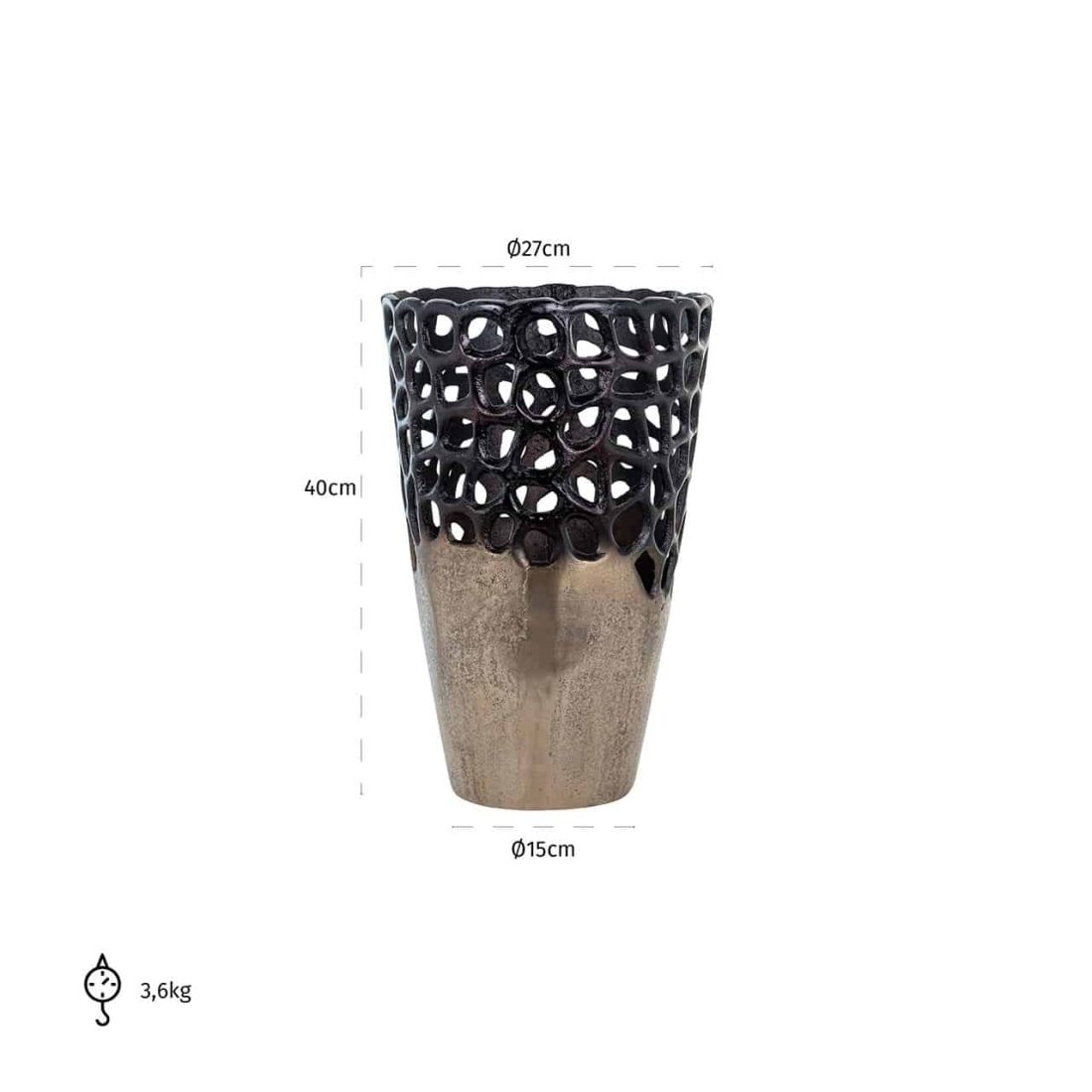 Richmond Interiors vaas Ø27x40 cm Flore small aluminium zwart/goud