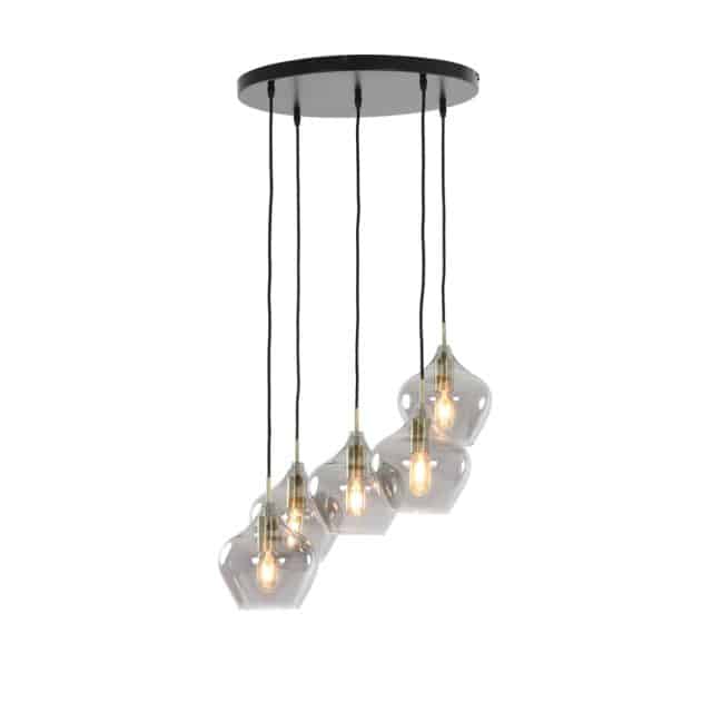 Light & Living hanglamp 5L Ø61x66 cm Rakel antiek brons+smoke