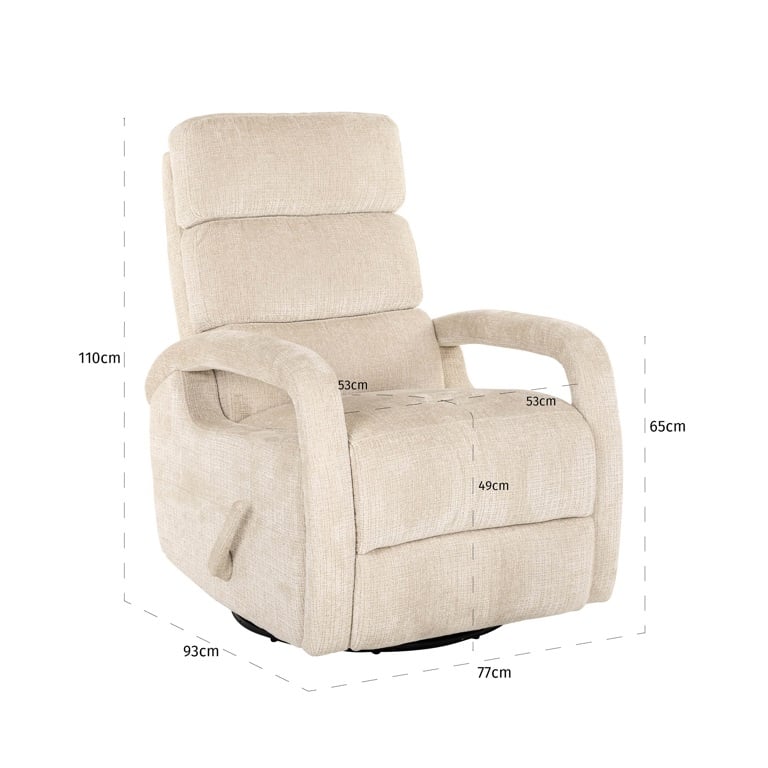 Afmetingen Richmond Interiors verstelbare draaifauteuil Denvi beige